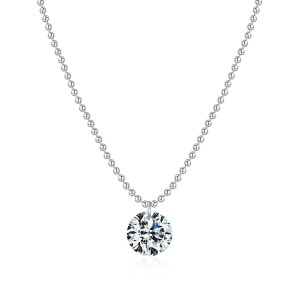 925 Sterling Silver 2Ct Round Solitaire Ball Chain Necklace 110300020