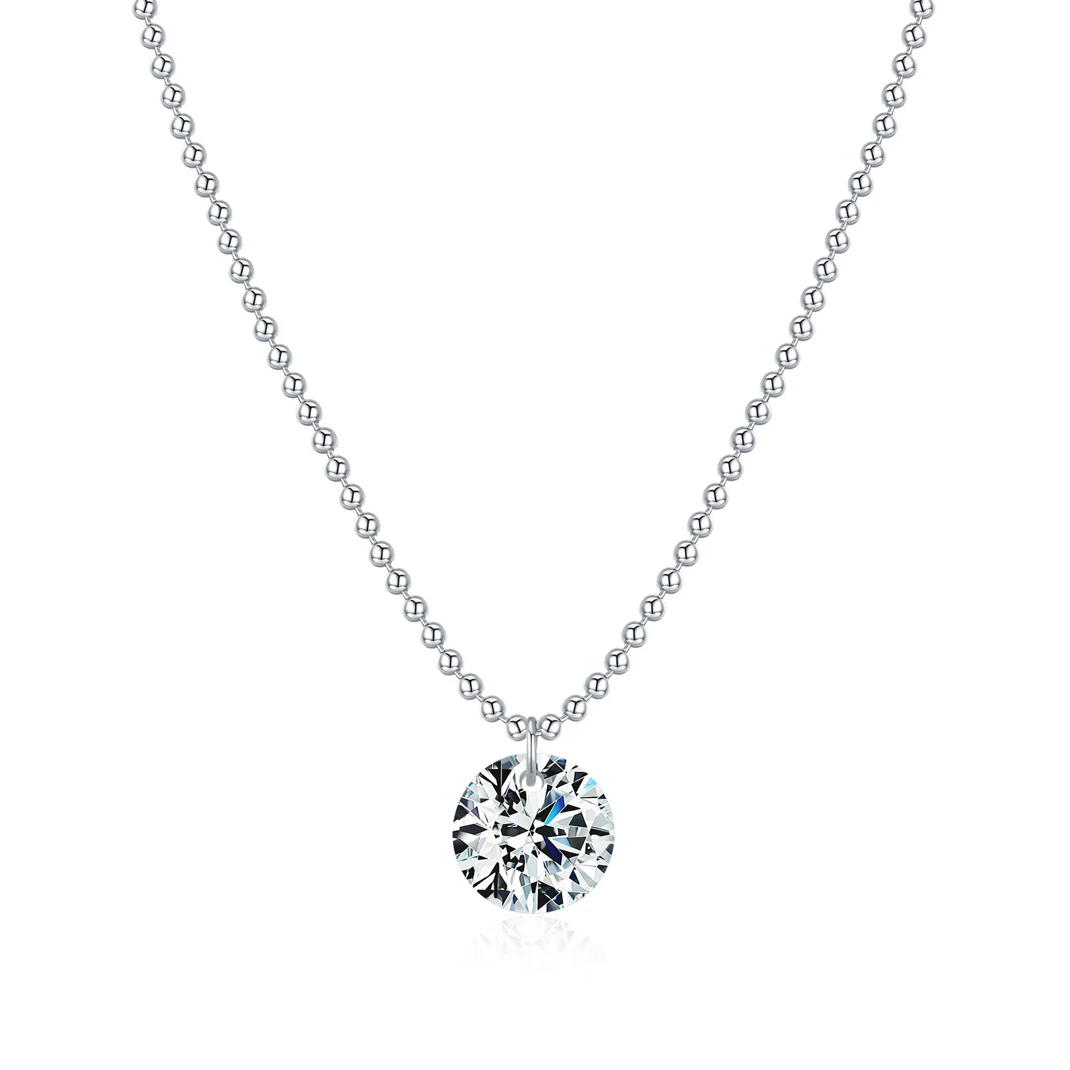925 Sterling Silver 2Ct Round Solitaire Ball Chain Necklace 110300020