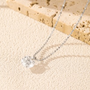 925 Sterling Silver 2Ct Round Solitaire Ball Chain Necklace 110300020