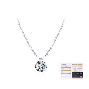 925 Sterling Silver 2Ct Round Solitaire Ball Chain Necklace 110300020