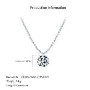925 Sterling Silver 2Ct Round Solitaire Ball Chain Necklace 110300020