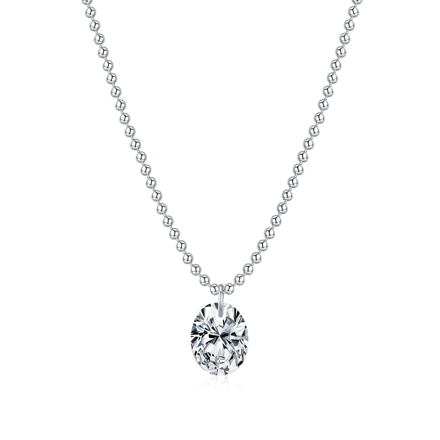 925 Sterling Silver Oval Moissanite Solitaire Ball Chain Necklace 110300021
