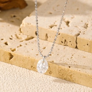 925 Sterling Silver Oval Moissanite Solitaire Ball Chain Necklace 110300021