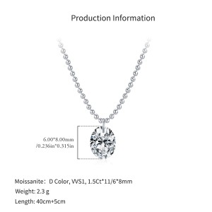 925 Sterling Silver Oval Moissanite Solitaire Ball Chain Necklace 110300021