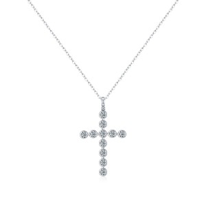 925 Sterling Silver Moissanite Bezel Cross Pendant Necklace 110300022