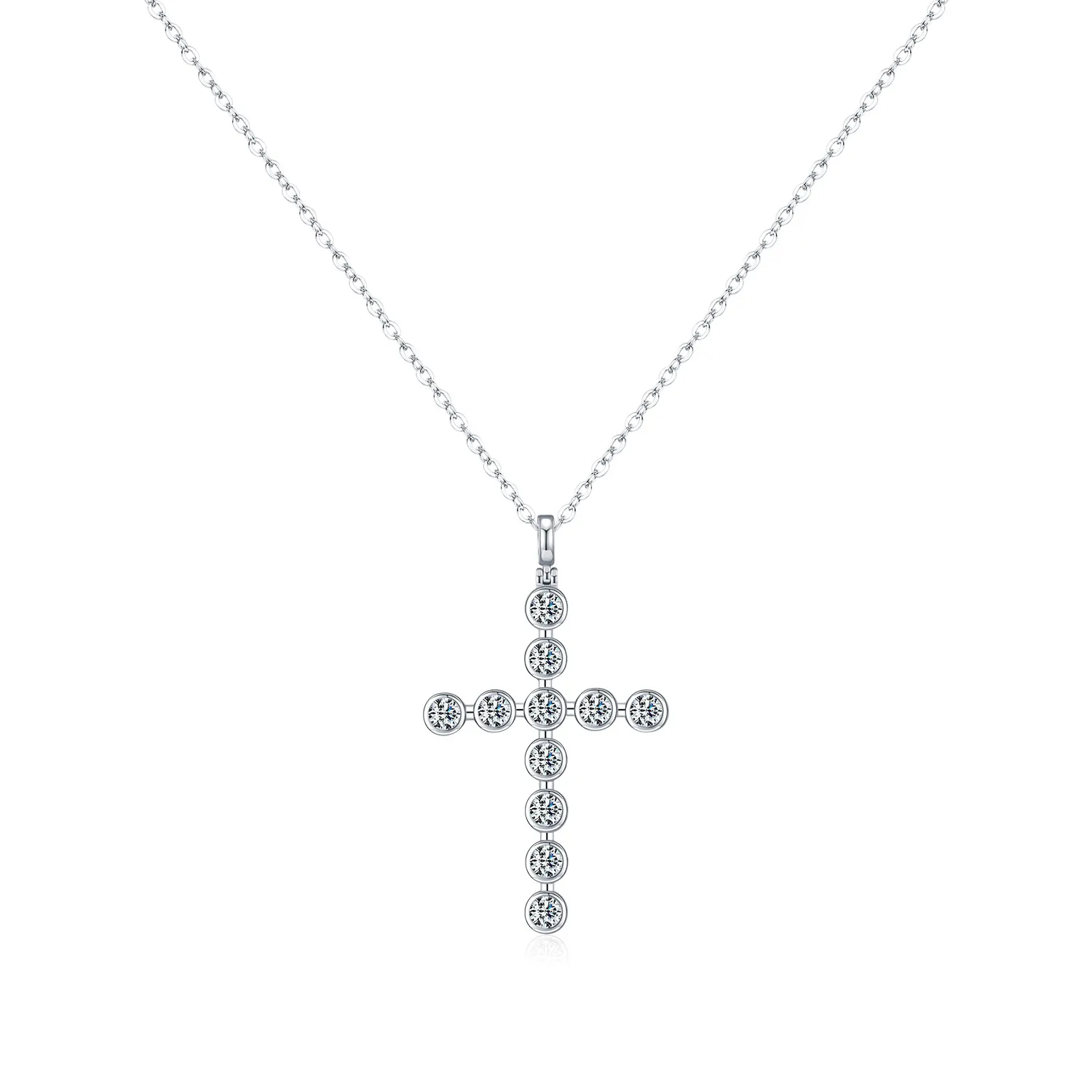925 Sterling Silver Moissanite Bezel Cross Pendant Necklace 110300022