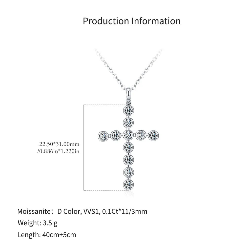 925 Sterling Silver Moissanite Bezel Cross Pendant Necklace 110300022 - image2