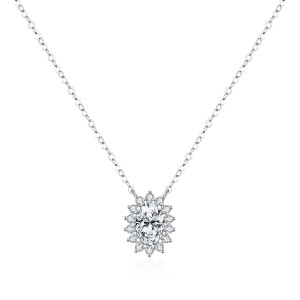 925 Sterling Silver 1ct Oval Halo Moissanite Pendant Necklace 110300023