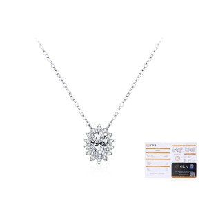 925 Sterling Silver 1ct Oval Halo Moissanite Pendant Necklace 110300023