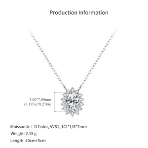 925 Sterling Silver 1ct Oval Halo Moissanite Pendant Necklace 110300023