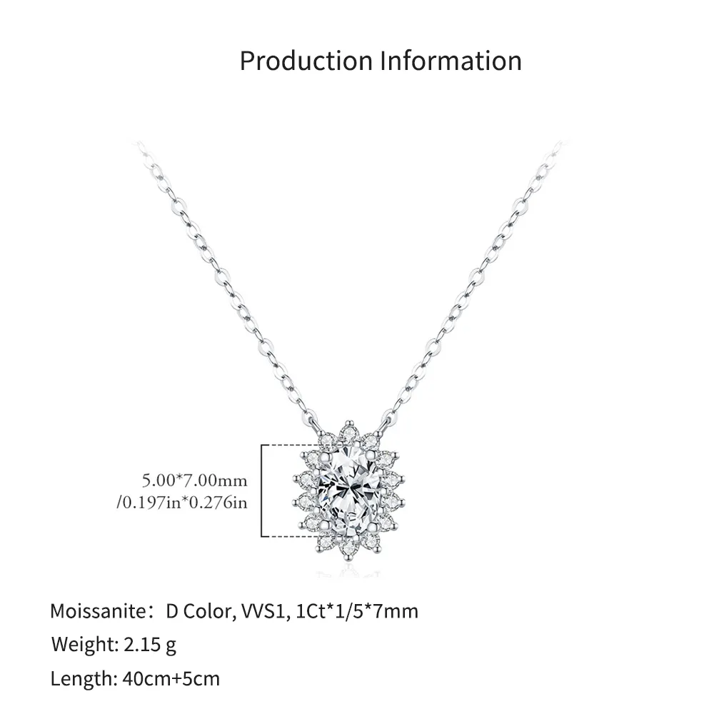 925 Sterling Silver 1ct Oval Halo Moissanite Pendant Necklace 110300023 - image2