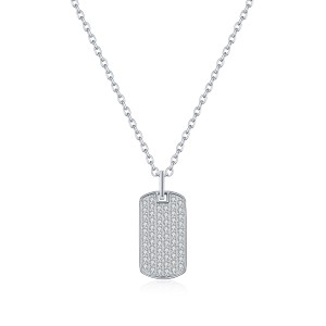 925 Sterling Silver Full Pave Moissanite Tag Pendant Necklace 110300024 925 Sterling Silver Full Pave Moissanite Tag Pendant Necklace 110300024