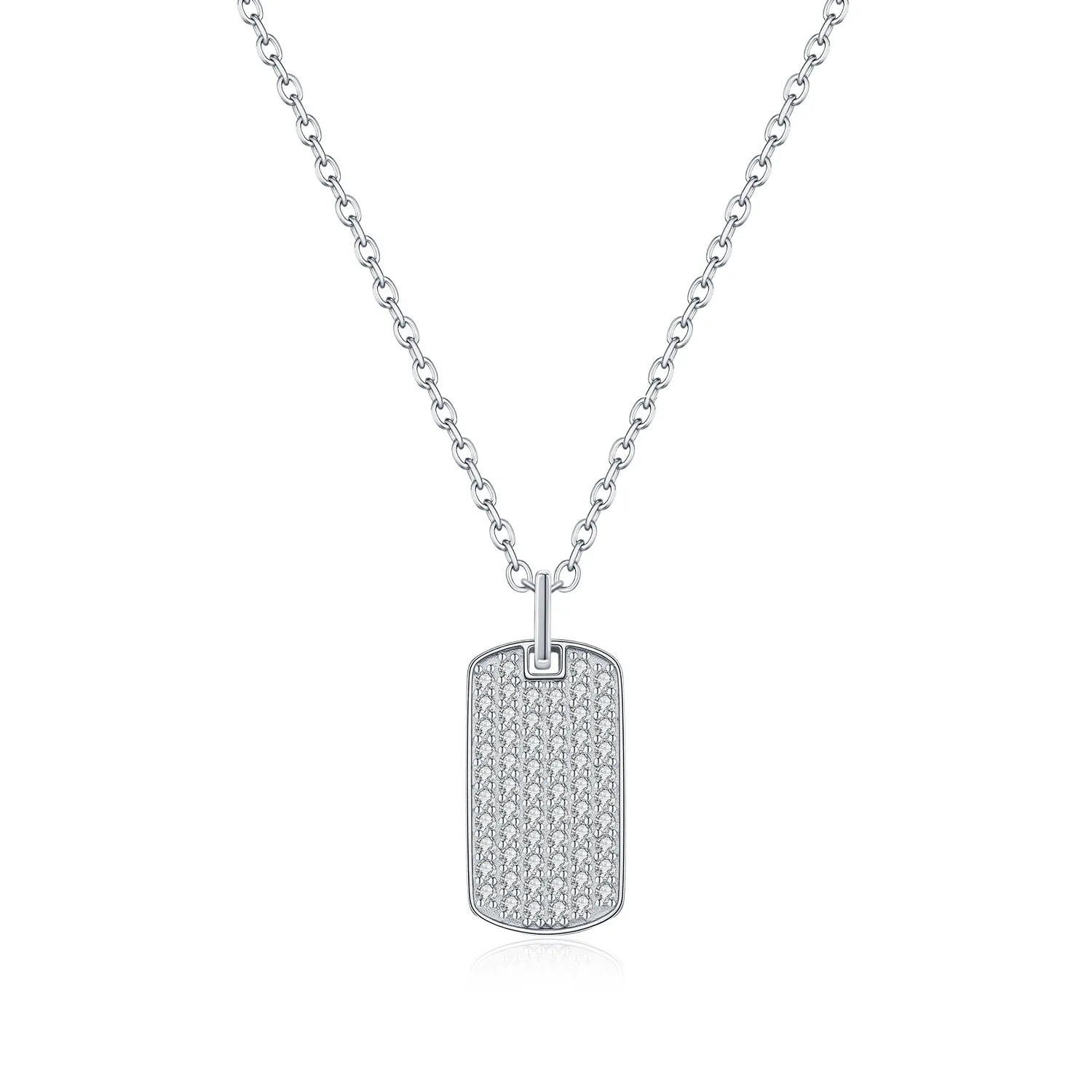 925 Sterling Silver Full Pave Moissanite Tag Pendant Necklace 110300024 925 Sterling Silver Full Pave Moissanite Tag Pendant Necklace 110300024