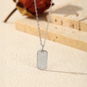925 Sterling Silver Full Pave Moissanite Tag Pendant Necklace 110300024 925 Sterling Silver Full Pave Moissanite Tag Pendant Necklace 110300024