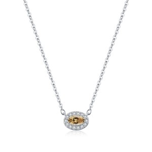 925 Sterling Silver Oval Champagne Moissanite Halo Pendant Necklace 110300025 925 Sterling Silver Oval Champagne Moissanite Halo Pendant Necklace 110300025