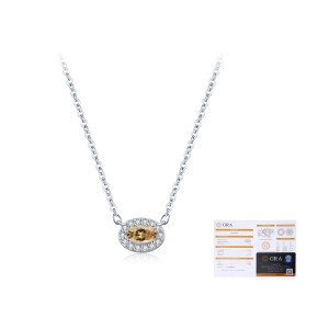 925 Sterling Silver Oval Champagne Moissanite Halo Pendant Necklace 110300025 925 Sterling Silver Oval Champagne Moissanite Halo Pendant Necklace 110300025