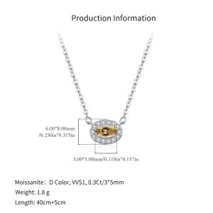925 Sterling Silver Oval Champagne Moissanite Halo Pendant Necklace 110300025 925 Sterling Silver Oval Champagne Moissanite Halo Pendant Necklace 110300025