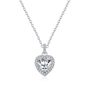 925 Sterling Silver 1Ct Heart Halo Moissanite Pendant Necklace 110300026 925 Sterling Silver 1Ct Heart Halo Moissanite Pendant Necklace 110300026