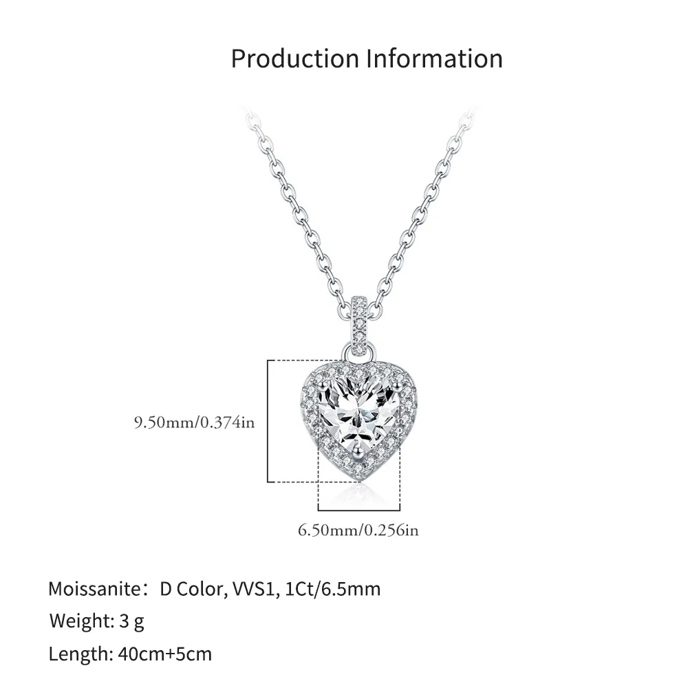 925 Sterling Silver 1Ct Heart Halo Moissanite Pendant Necklace 110300026 - image2