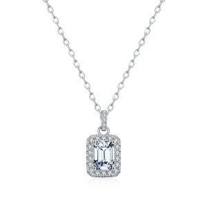 925 Sterling Silver 1Ct Emerald Cut Moissanite Pendant Necklace 110300027 925 Sterling Silver 1Ct Emerald Cut Moissanite Pendant Necklace 110300027