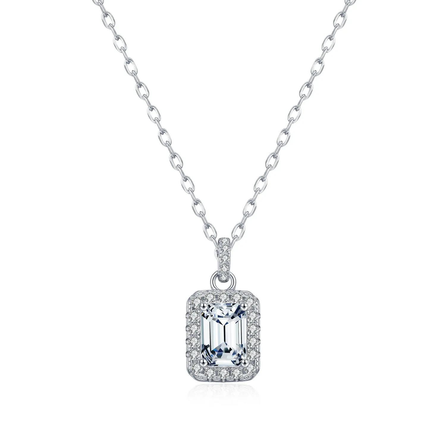 925 Sterling Silver 1Ct Emerald Cut Moissanite Pendant Necklace 110300027 925 Sterling Silver 1Ct Emerald Cut Moissanite Pendant Necklace 110300027