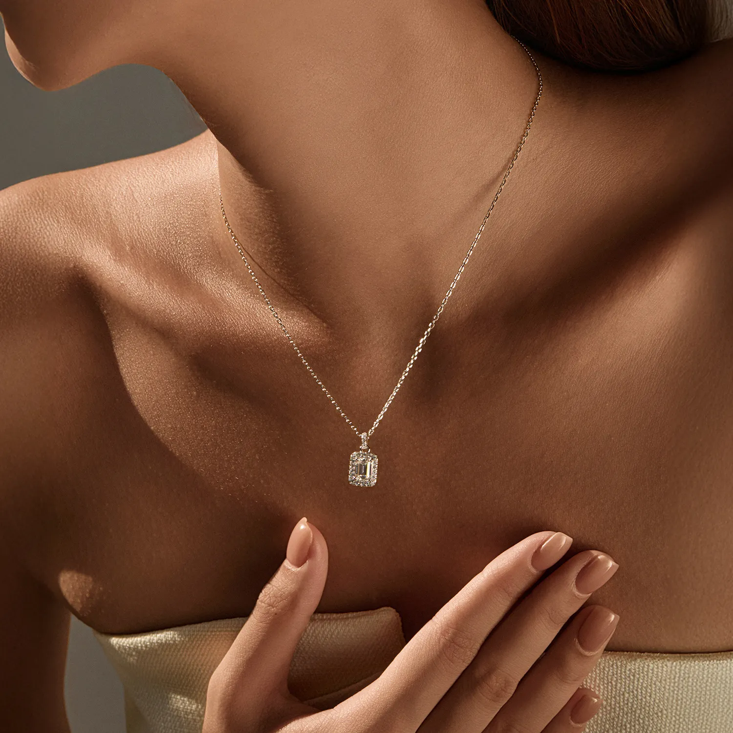 925 Sterling Silver 1Ct Emerald Cut Moissanite Pendant Necklace 110300027 - image1