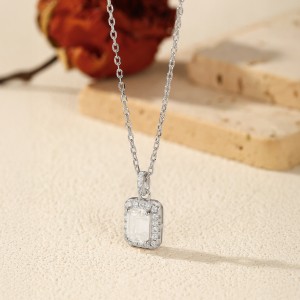 925 Sterling Silver 1Ct Emerald Cut Moissanite Pendant Necklace 110300027 925 Sterling Silver 1Ct Emerald Cut Moissanite Pendant Necklace 110300027