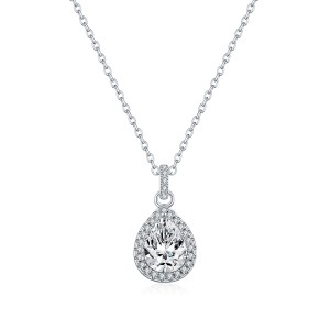 925 Sterling Silver Pear Shape Halo Moissanite Necklace 110300028 925 Sterling Silver Pear Shape Halo Moissanite Necklace 110300028
