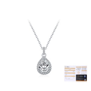 925 Sterling Silver Pear Shape Halo Moissanite Necklace 110300028 925 Sterling Silver Pear Shape Halo Moissanite Necklace 110300028