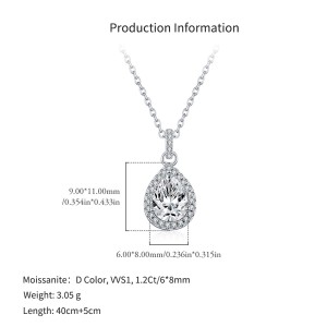 925 Sterling Silver Pear Shape Halo Moissanite Necklace 110300028 925 Sterling Silver Pear Shape Halo Moissanite Necklace 110300028