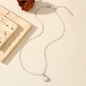 925 Sterling Silver Pear Shape Halo Moissanite Necklace 110300028 925 Sterling Silver Pear Shape Halo Moissanite Necklace 110300028