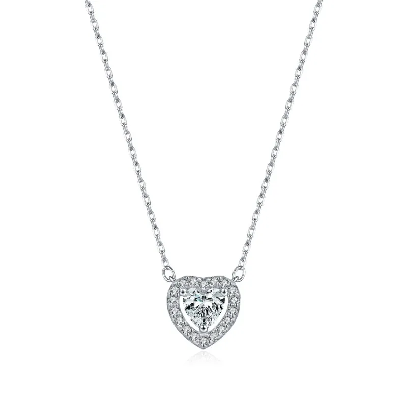 925 Sterling Silver Heart Halo Moissanite Pendant Necklace 110300029 925 Sterling Silver Heart Halo Moissanite Pendant Necklace 110300029