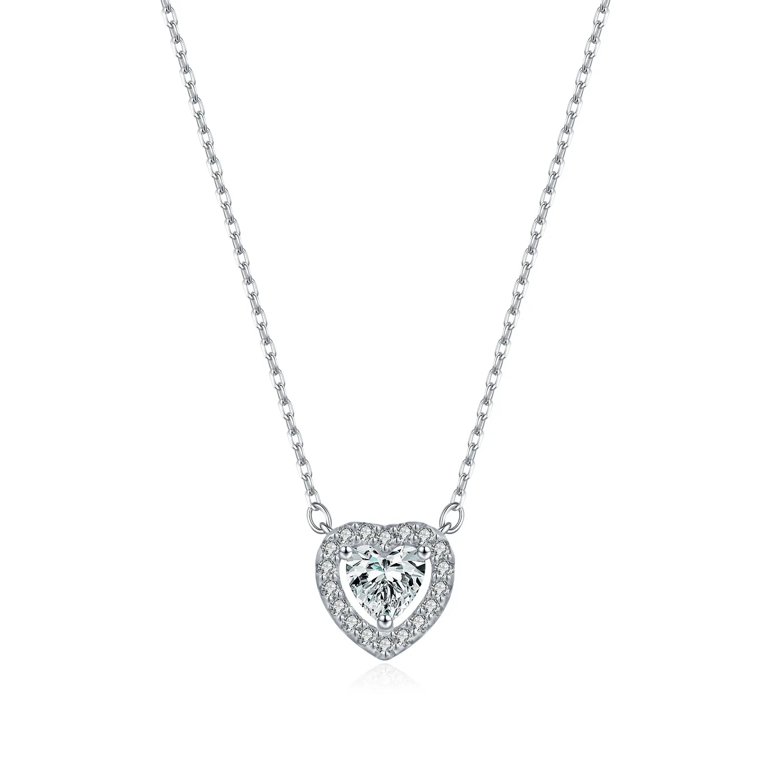 925 Sterling Silver Heart Halo Moissanite Pendant Necklace 110300029 925 Sterling Silver Heart Halo Moissanite Pendant Necklace 110300029
