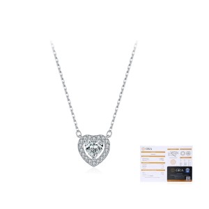 925 Sterling Silver Heart Halo Moissanite Pendant Necklace 110300029 925 Sterling Silver Heart Halo Moissanite Pendant Necklace 110300029