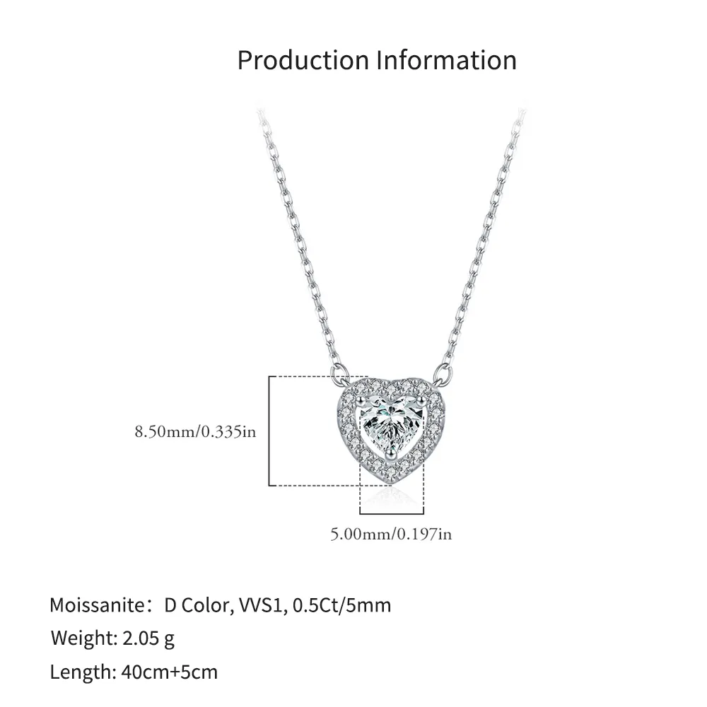 925 Sterling Silver Heart Halo Moissanite Pendant Necklace 110300029 - image2