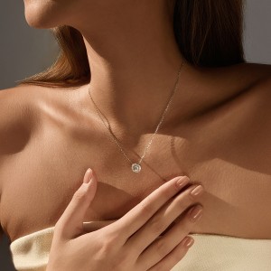 925 Sterling Silver Round Halo Pave Moissanite Necklace 110300030 925 Sterling Silver Round Halo Pave Moissanite Necklace 110300030