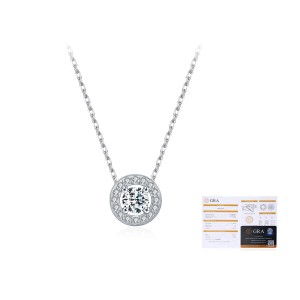 925 Sterling Silver Round Halo Pave Moissanite Necklace 110300030 925 Sterling Silver Round Halo Pave Moissanite Necklace 110300030