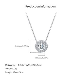 925 Sterling Silver Round Halo Pave Moissanite Necklace 110300030 925 Sterling Silver Round Halo Pave Moissanite Necklace 110300030