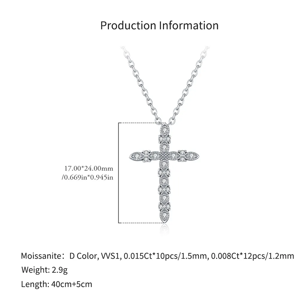 925 Sterling Silver Vintage Pave Moissanite Cross Necklace 110300031 - image2