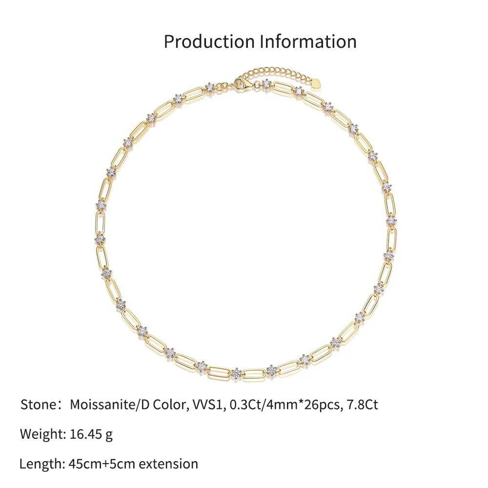 925 Sterling Silver 0.3Ct Moissanite Paperclip Chain Necklace 110300033 - image2