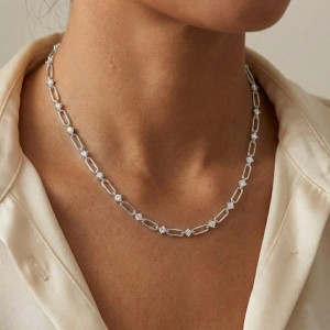 925 Sterling Silver 0.3Ct Moissanite Paperclip Chain Necklace 110300033 925 Sterling Silver 0.3Ct Moissanite Paperclip Chain Necklace 110300033