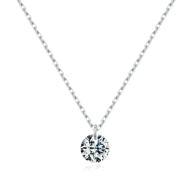 925 Sterling Silver Round Moissanite Solitaire Necklace 110300034