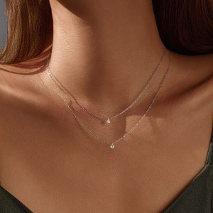 925 Sterling Silver Round Moissanite Solitaire Necklace 110300034