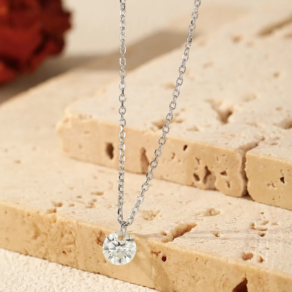 925 Sterling Silver Round Moissanite Solitaire Necklace 110300034 - image1