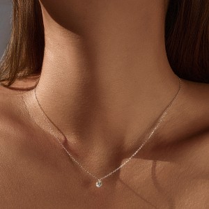 925 Sterling Silver Round Moissanite Solitaire Necklace 110300034