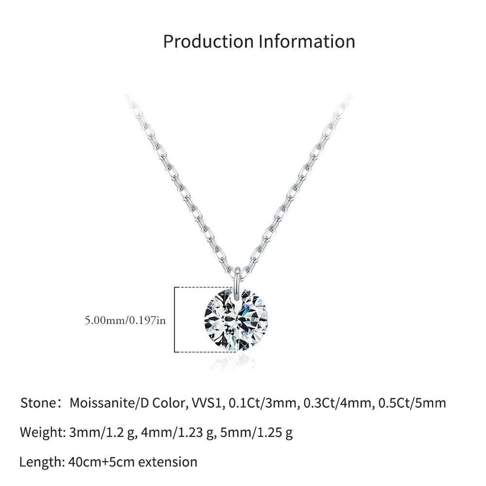 925 Sterling Silver Round Moissanite Solitaire Necklace 110300034 - image2