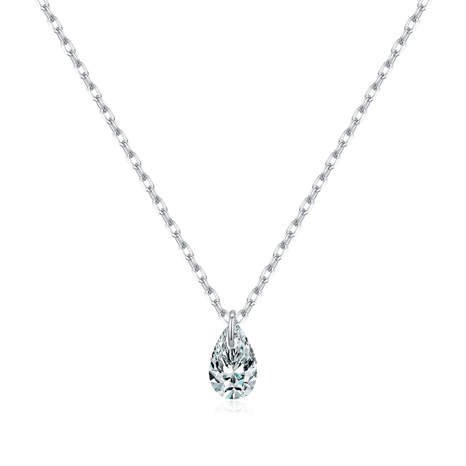 925 Sterling Silver Pear Cut Moissanite Necklace 110300035