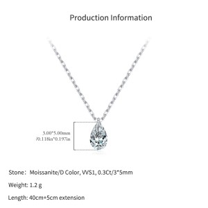 925 Sterling Silver Pear Cut Moissanite Necklace 110300035