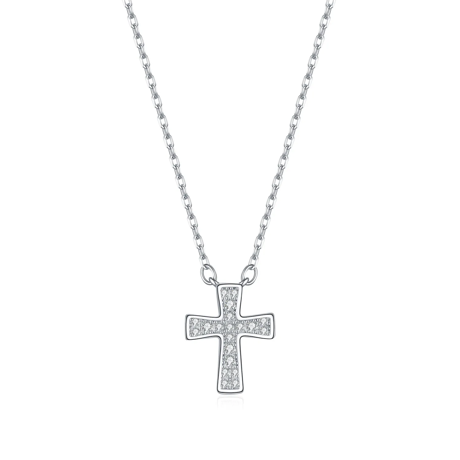 925 Sterling Silver Pave Moissanite Cross Pendant Necklace 110300036