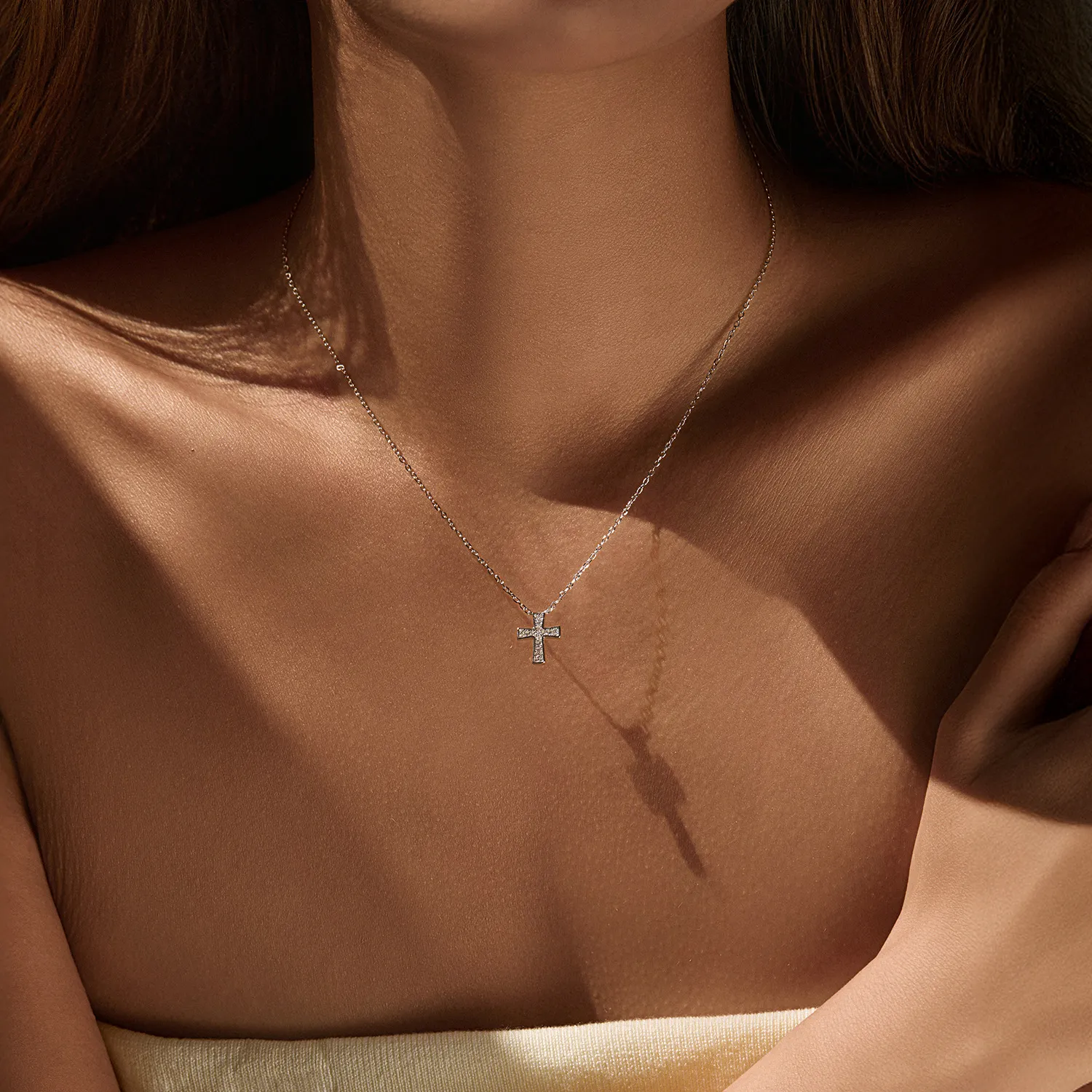 925 Sterling Silver Pave Moissanite Cross Pendant Necklace 110300036 - image1